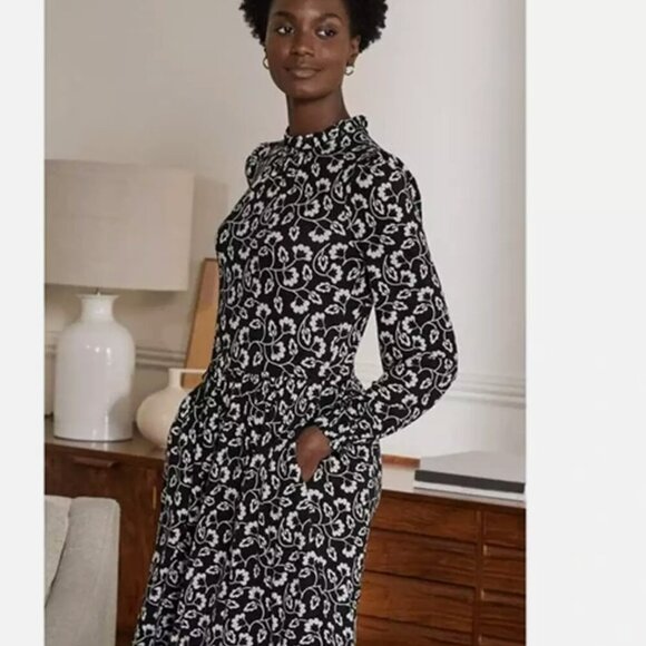 Boden Clara Jersey Shirt Dress Floral Leaf Monochrome Black Petites Size 4P - Picture 1 of 8